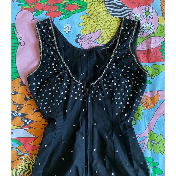 vintage 1940s Black SILVER SEQUIN Majorette COSTUME xs showgirl circus playsuit - Picture 4 of 10